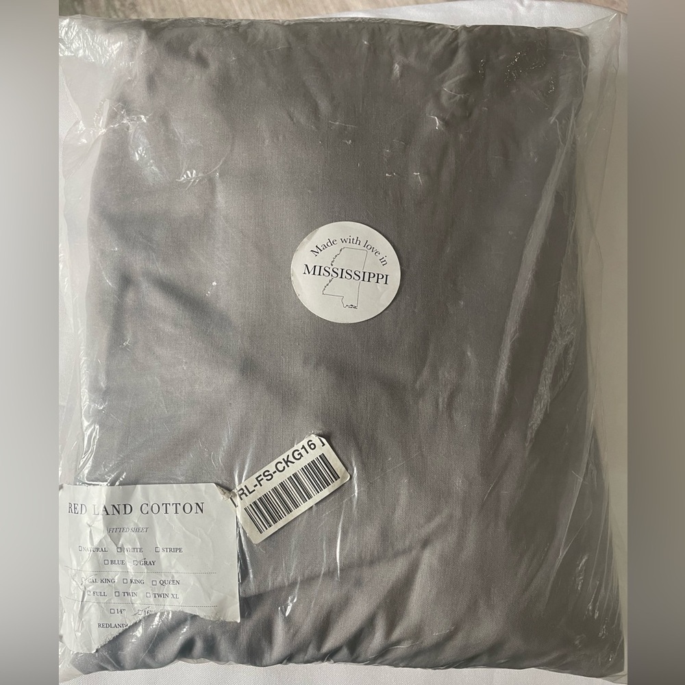 Red Land Cotton Gray Cal King Fitted Sheet 16” Deep